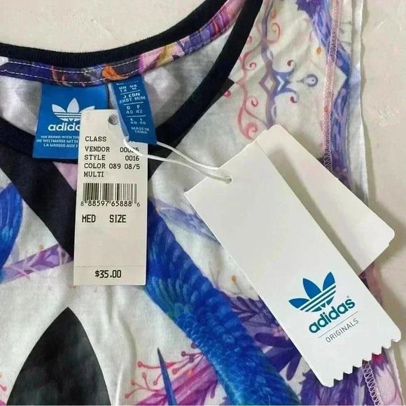 RARE Adidas Originals Florera Abstract Floral Trefoil Logo Tank Top Size M - Picture 10 of 10
